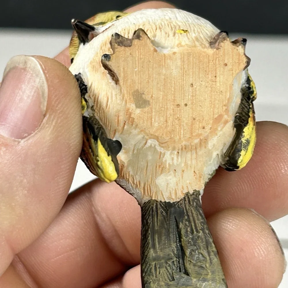 Vtg Warbler Bird Figurine Resin Tan Black Yellow 1.75